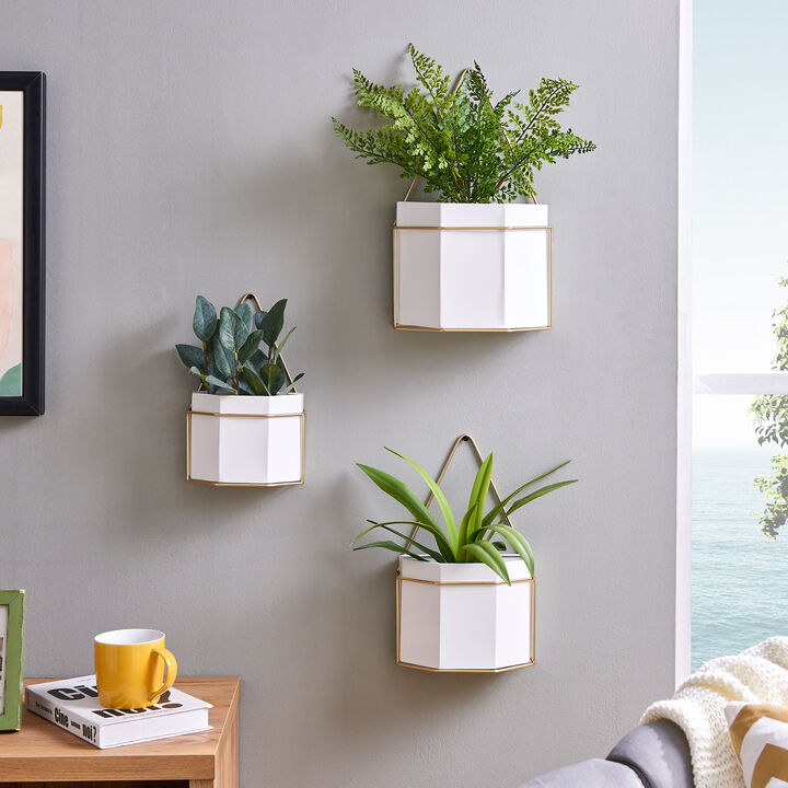 Danya B. Geometric Wall Planters with Gold Accents Set of 3
