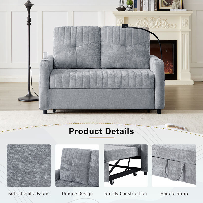 Merax Modern Loveseat Pull-out Sofa Bed with Cup Holders