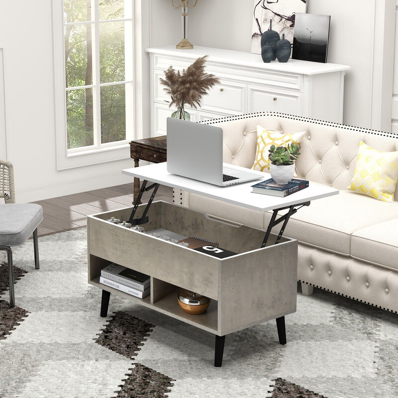 31.5 Inch Lift Top Coffee Table with Hidden Compartment and 2 Storage Shelves