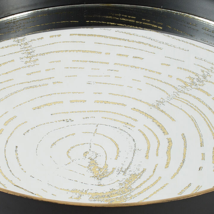 18 Inch Decorative Tray, Round Black Wood Frame, Mirrored Bottom - Benzara