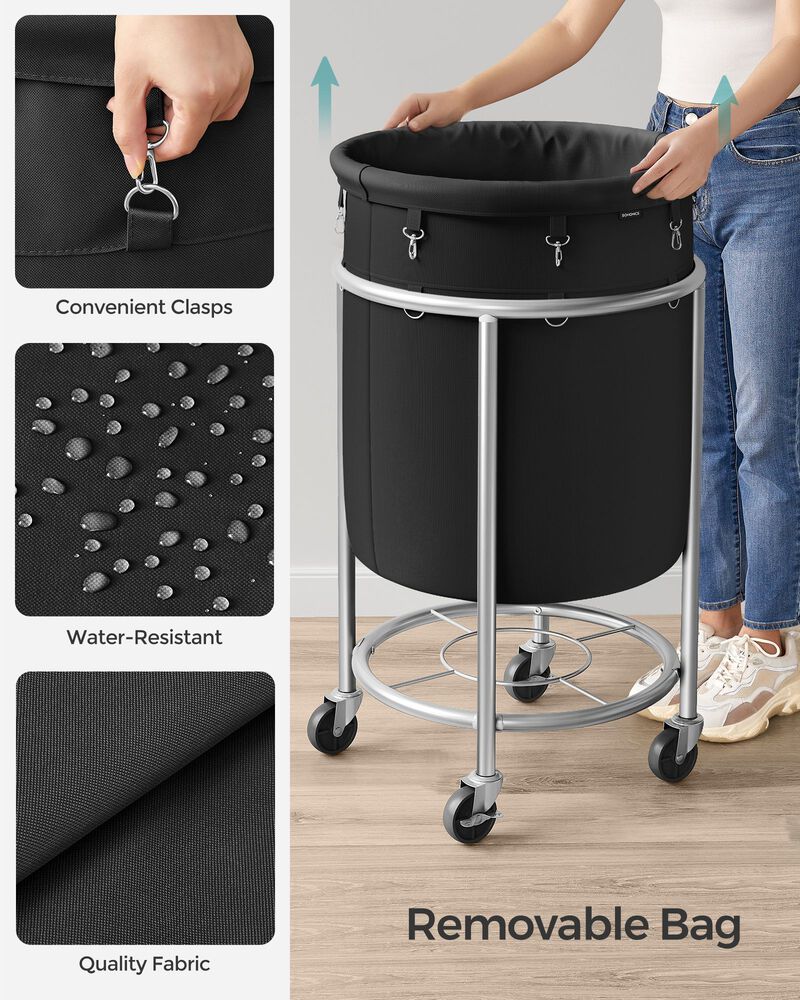 Laundry Basket with Wheels and Removable Bag, Steel Frame, 4 Casters and 2 Brakes