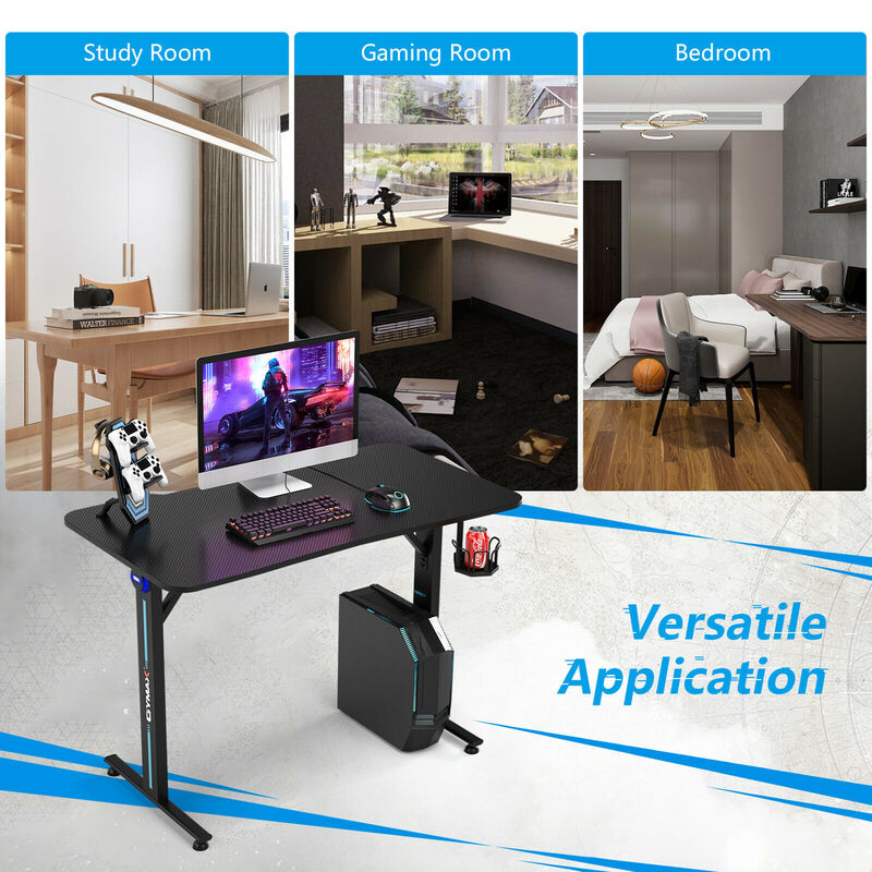Costway Gaming Desk Home Office PC Computer Desk w/LED Lignt&Gaming Handle Rack