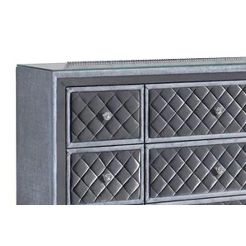Benjara Rall 61 Inch Wide Dresser with Mirror, 9 Drawers, Modern, Turned Legs, Gray and Silver