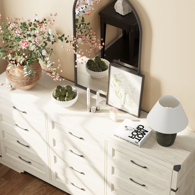 FUFU&GAGA 12-Drawer Dresser, Wood Storage Cabinet, Large dresser for Bedroom, Living Room, Hallway (69.1" W x 35.7" H x 15.9" D), White