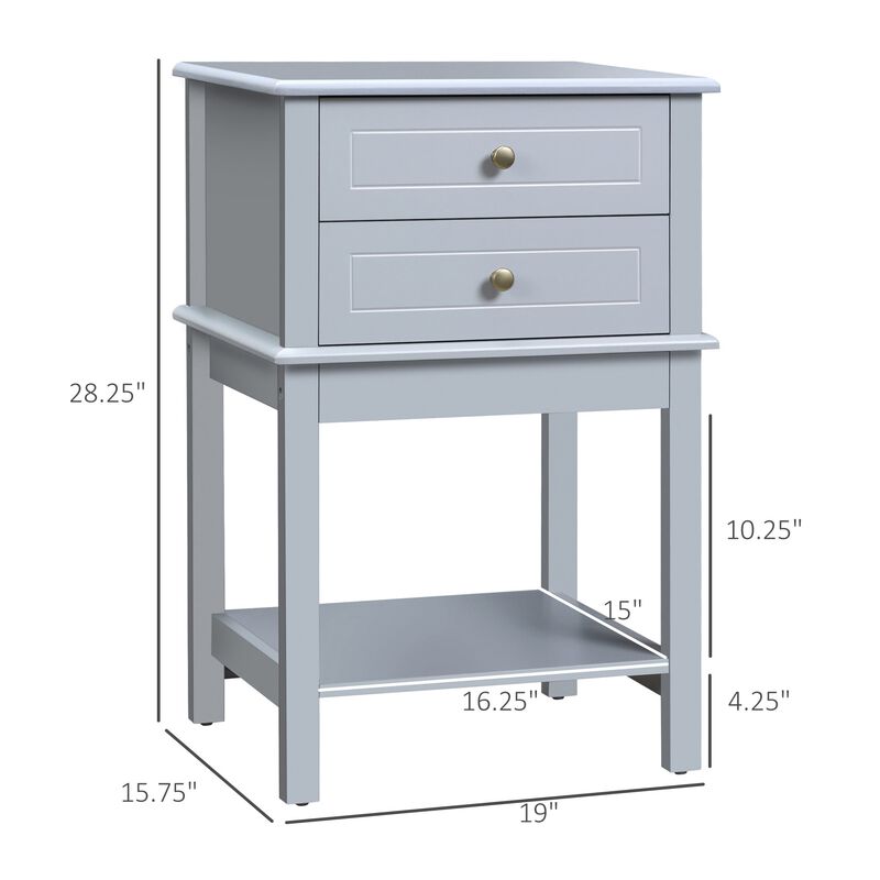 Light Grey End Table: Modern Sofa Side Table with Drawers