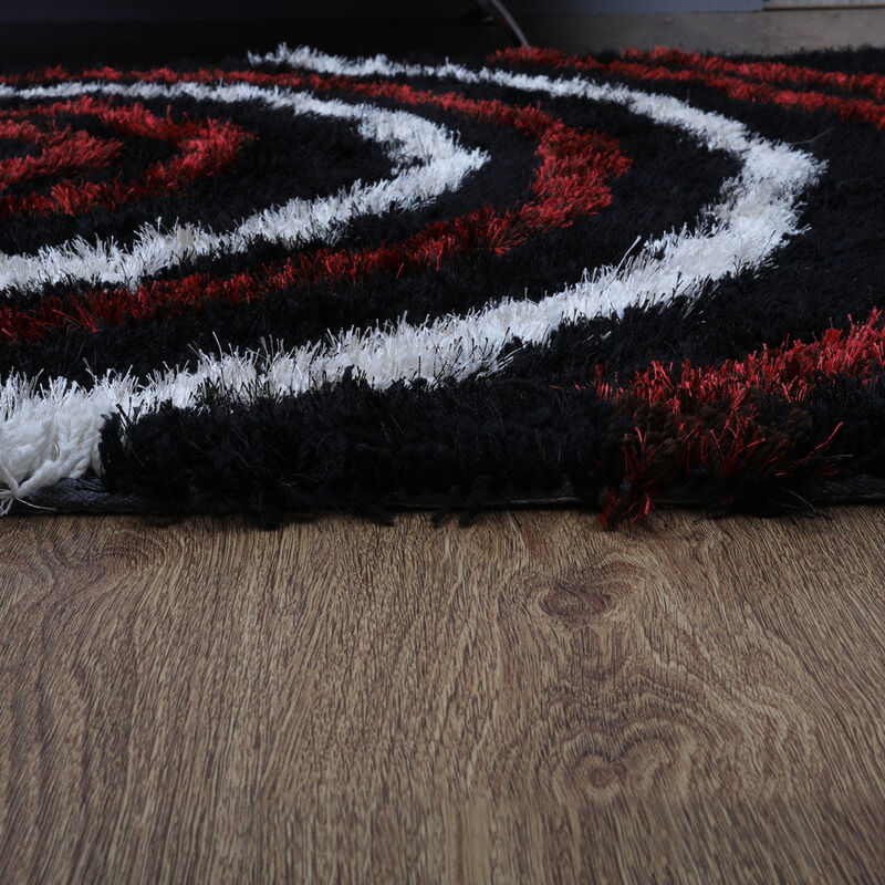 RUGSOTIC CARPETS HAND TUFTED SHAG POLYESTER ECO-FRIENDLY AREA RUGS  - 4'x6', Rectangle, Black Multicolor, Geometric Modern Design, High Pile Thick Handmade Anti Skid Rugs for Living Room K00005