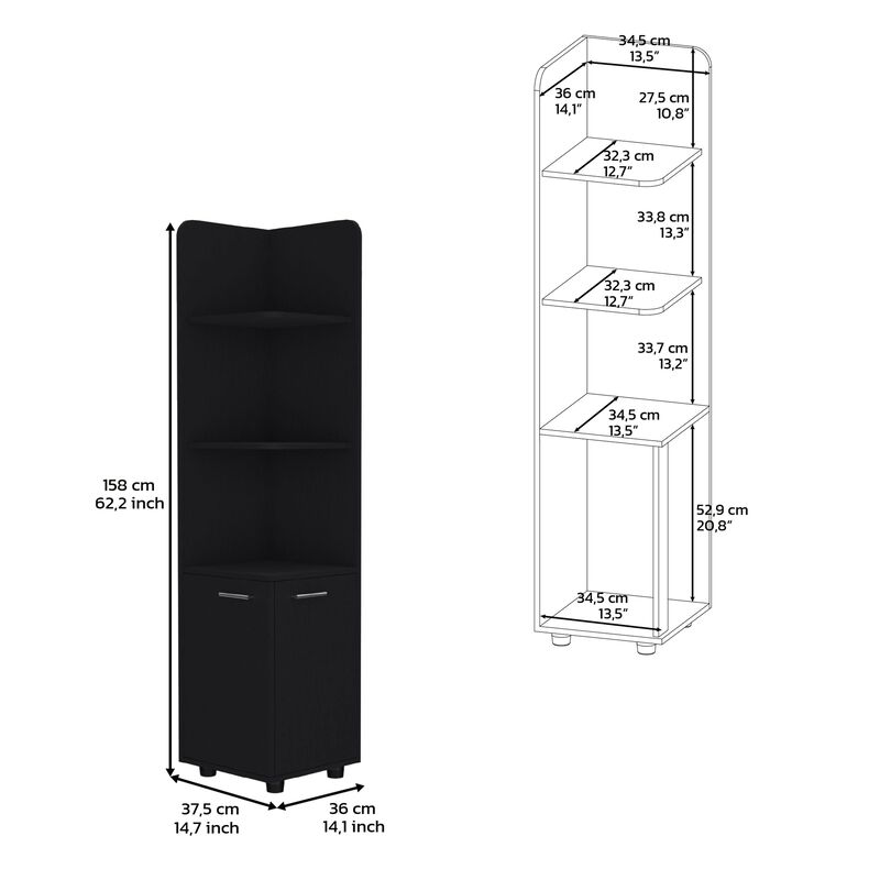 Vestal Tall Corner Cabinet with 3-Tier Shelf and 2-Door, Black -Bathroom