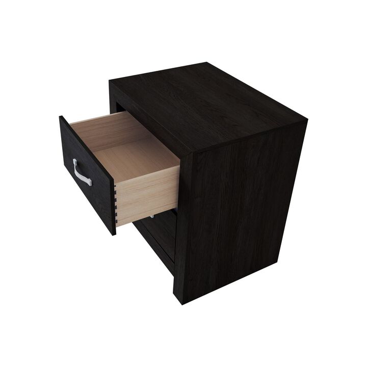 Ancy 24 Inch 2 Drawer Nightstand, Faux Diamond Inlay Handles, Modern Black - Benzara