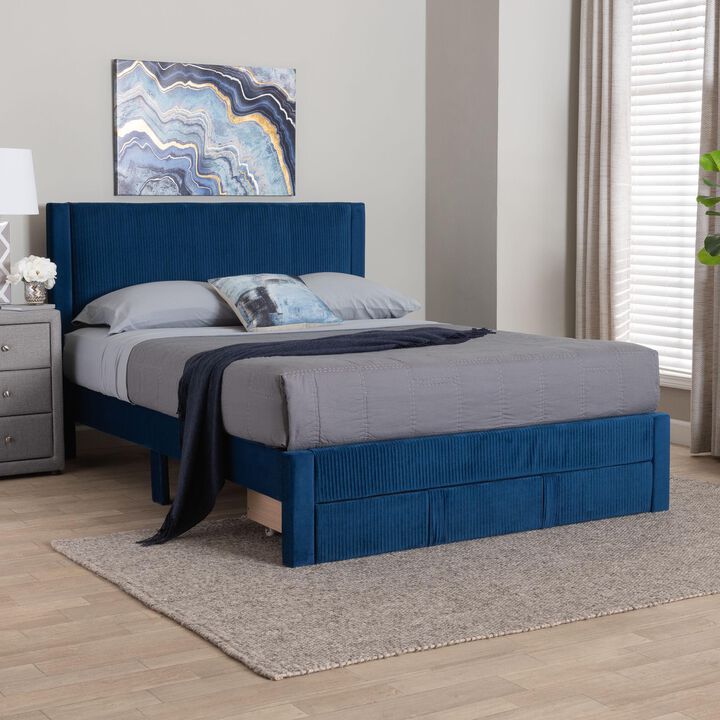 Baxton Studio Elora Modern Grey Pleated Velvet Queen Size Storage Bed