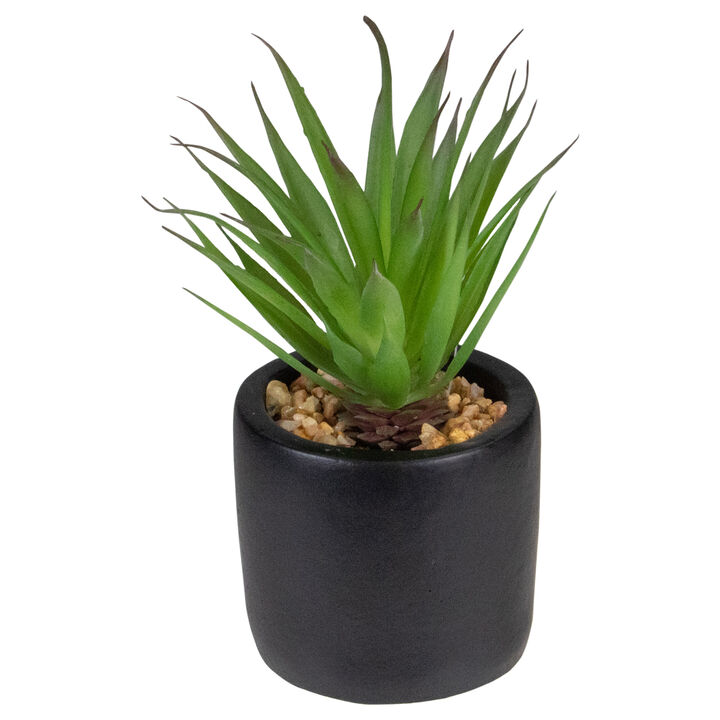 7" Green Artificial Sword Grass in Black Pot