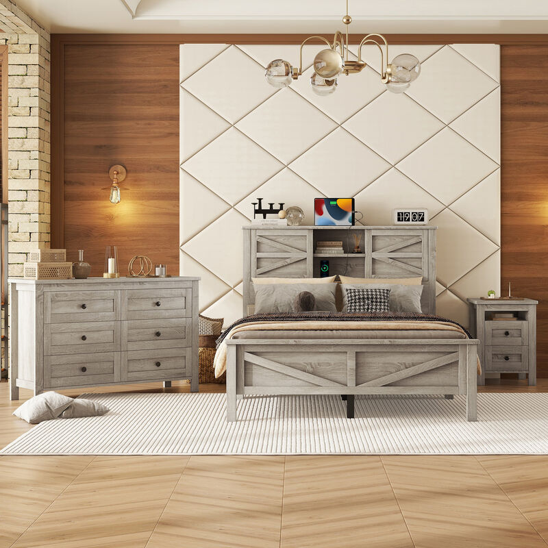 Merax Platform Bed Nightstand and Dresser Bedroom Sets