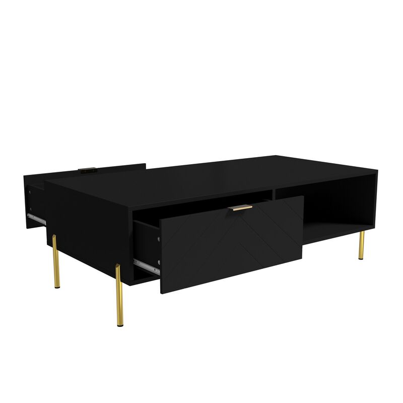 47in Rectangle Wood Mid-Century Modern Coffee Table with 2 Drawers