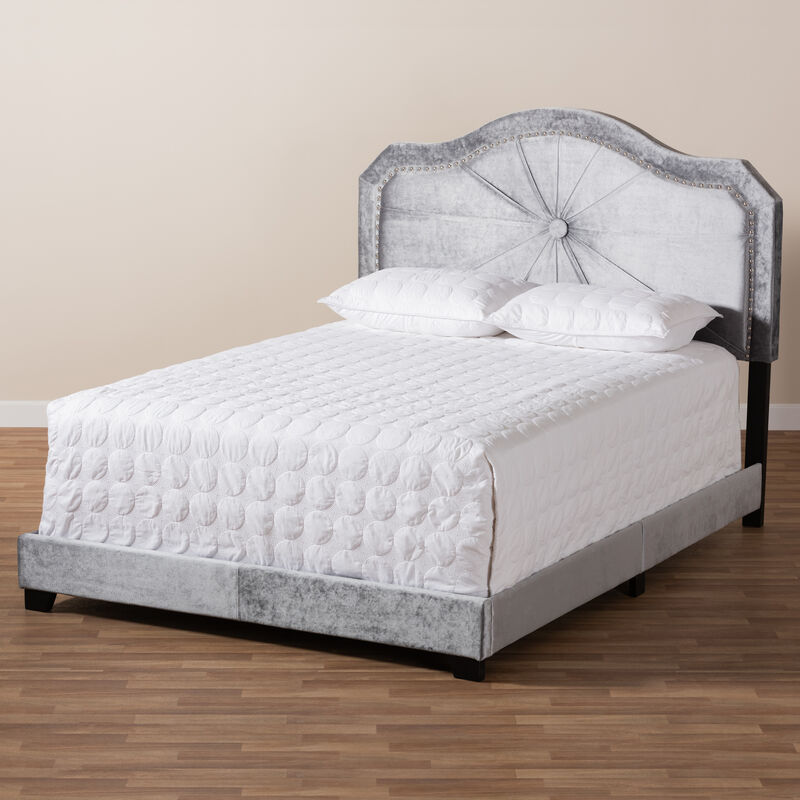 Baxton Studio Embla Modern And Contemporary Grey Velvet Fabric Upholstered Queen Size Bed