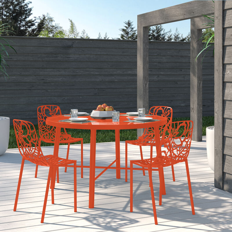 LeisureMod Devon Modern Aluminum Outdoor Dining Chair set of 4 in Brown