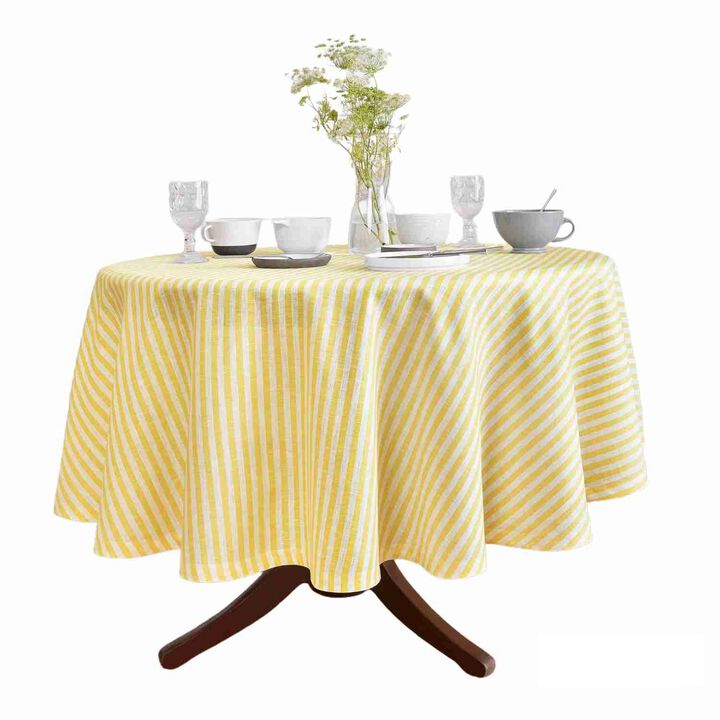 Solino Home 100% Pure Linen Round Tablecloth 70 Inch Diameter | Amalfi Stripe