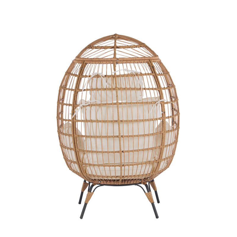 440lb Capacity Beige Wicker Egg Chair - Indoor/Outdoor