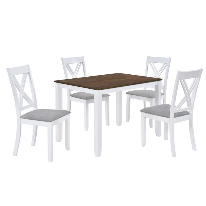 Rustic Minimalist Wood 5-Piece Dining Table Set With 4 X-Back Chairs For Small Places