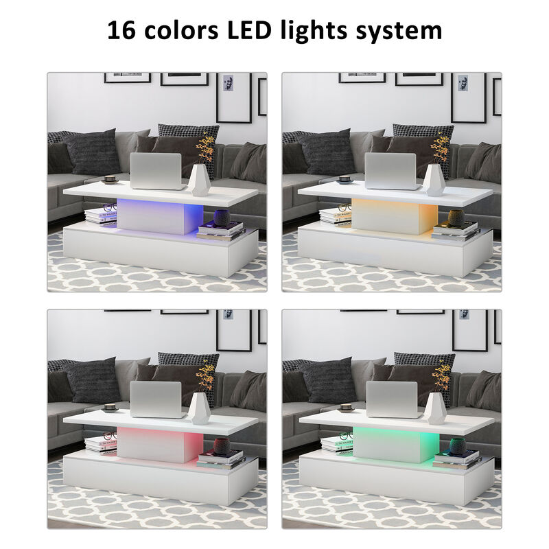 Modern Coffee Table - Industrial Design Cocktail Table with LED Lighting - 16 Colors
