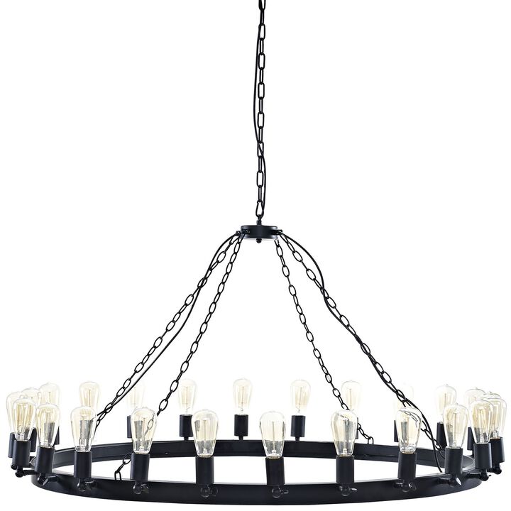 Modway Teleport 52" Modern Farmhouse Rope and Steel Metal Round Ceiling Light Pendant Chandelier In Brown
