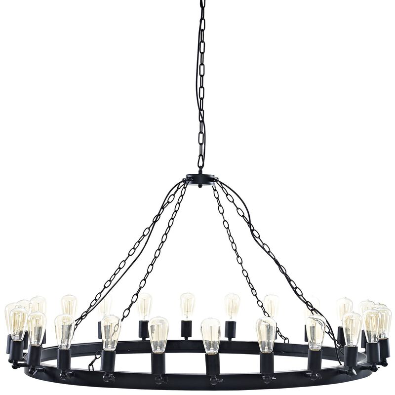 Modway Teleport 52" Modern Farmhouse Rope and Steel Metal Round Ceiling Light Pendant Chandelier In Brown