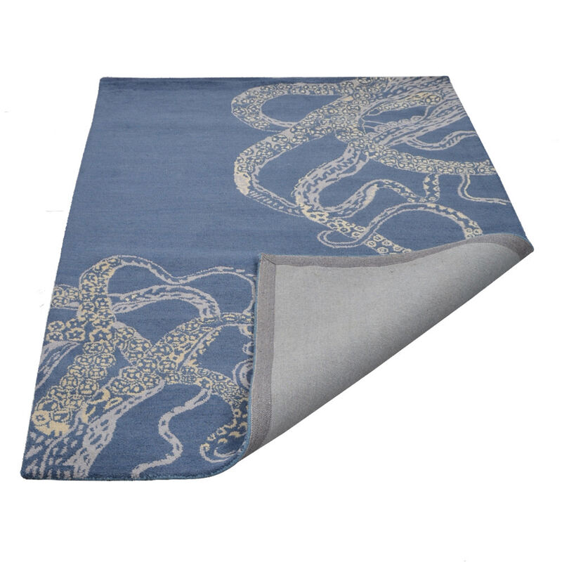 RUGSOTIC CARPETS HAND TUFTED WOOL ECO-FRIENDLY AREA RUGS  - 9'x12', Rectangle Shape, Blue & Beige, Contemporary Modern Design, High Pile Handmade Area Rugs for Living Room, Bed Room (K00512)