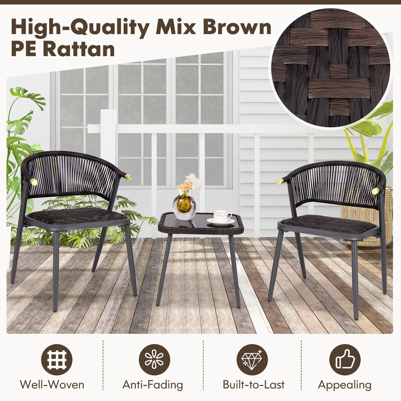 3-Piece Patio Rattan Furniture Set – Outdoor Lounge Chairs and Coffee Table for Backyard