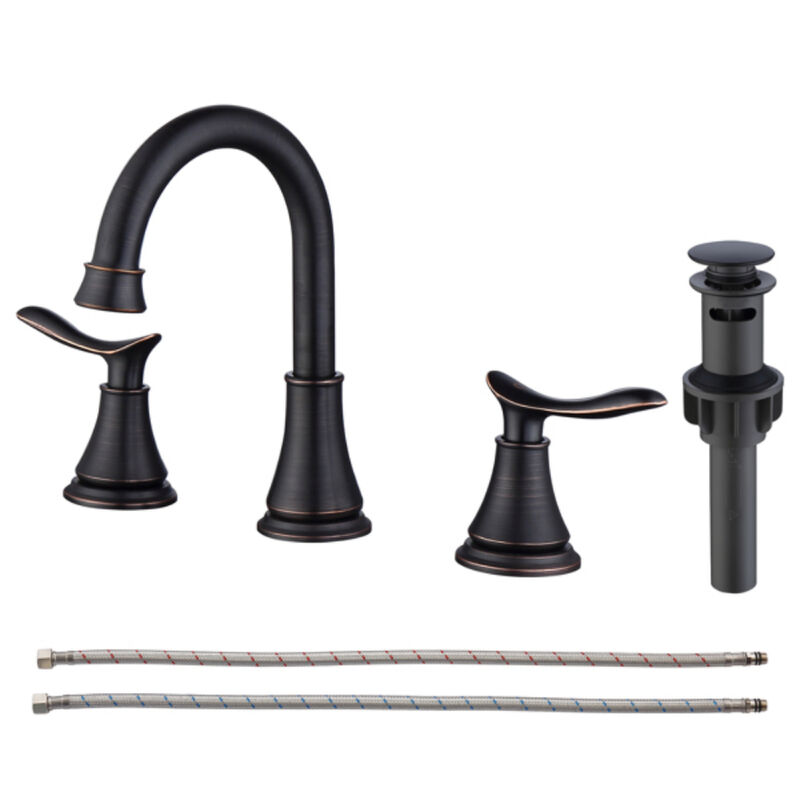 Modern Oil Rubbed Bronze Widespread Bathroom Faucet,  2-Handle Vanity Sink Faucet with Drain
