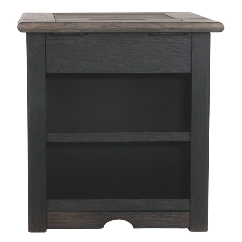 Wooden End Table with 2 USB Charging Ports, Brown-Benzara