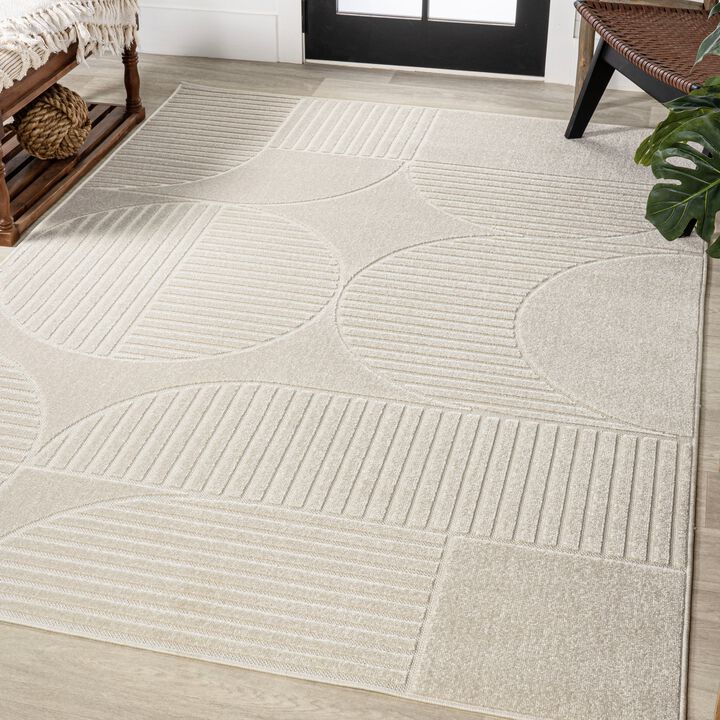 Nordby High-Low Geometric Arch Scandi Striped Indoor/Outdoor Area Rug