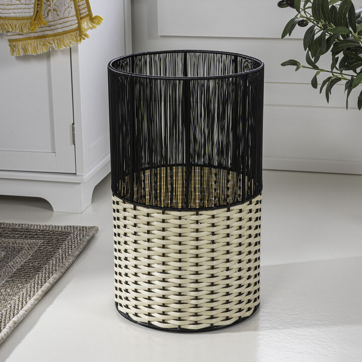 Harper Modern 2-Tone Faux Wicker Cylinder Waste Basket