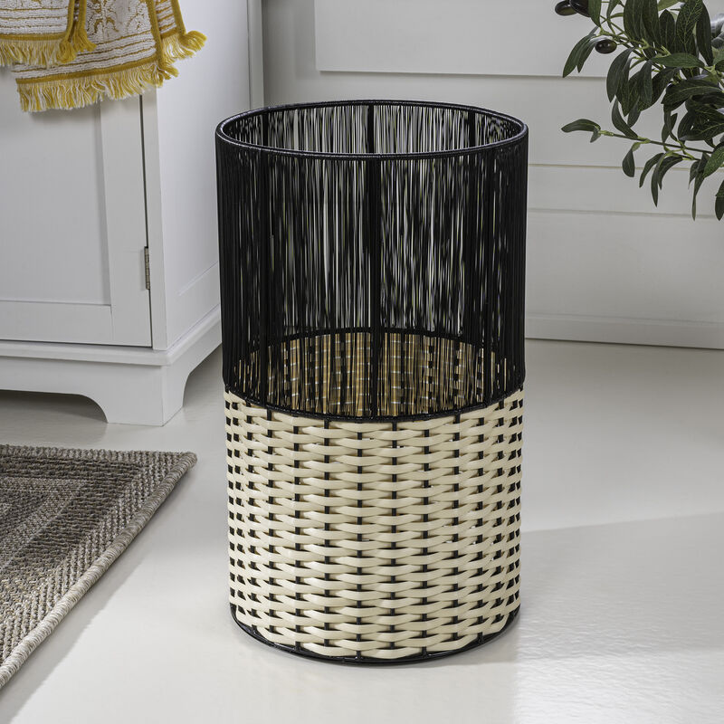 Harper Modern 2-Tone Faux Wicker Cylinder Waste Basket
