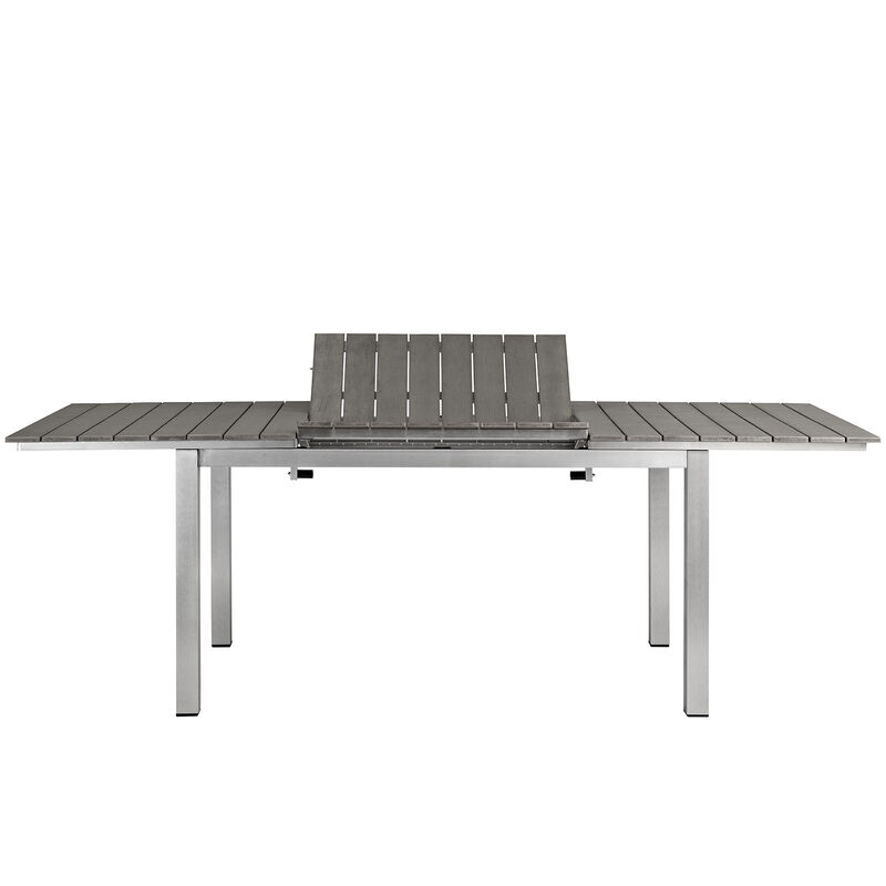 Modway Shore Aluminum Outdoor Patio 62" to 94" Extendable Dining Table in Silver Gray