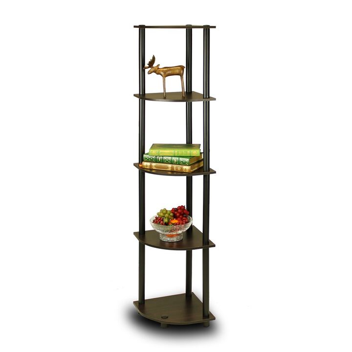 Hivvago 5-Tier Corner Display Shelf Bookcase in Espresso & Black