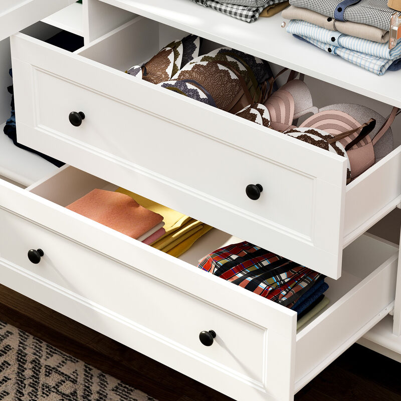 FUFU&GAGA Contemporary 4-Door Wardrobe Closet with Hanging Rod, 2 Drawers, and 4 Storage Compartments, (63" W x 18.9" D x 71.3" H), White
