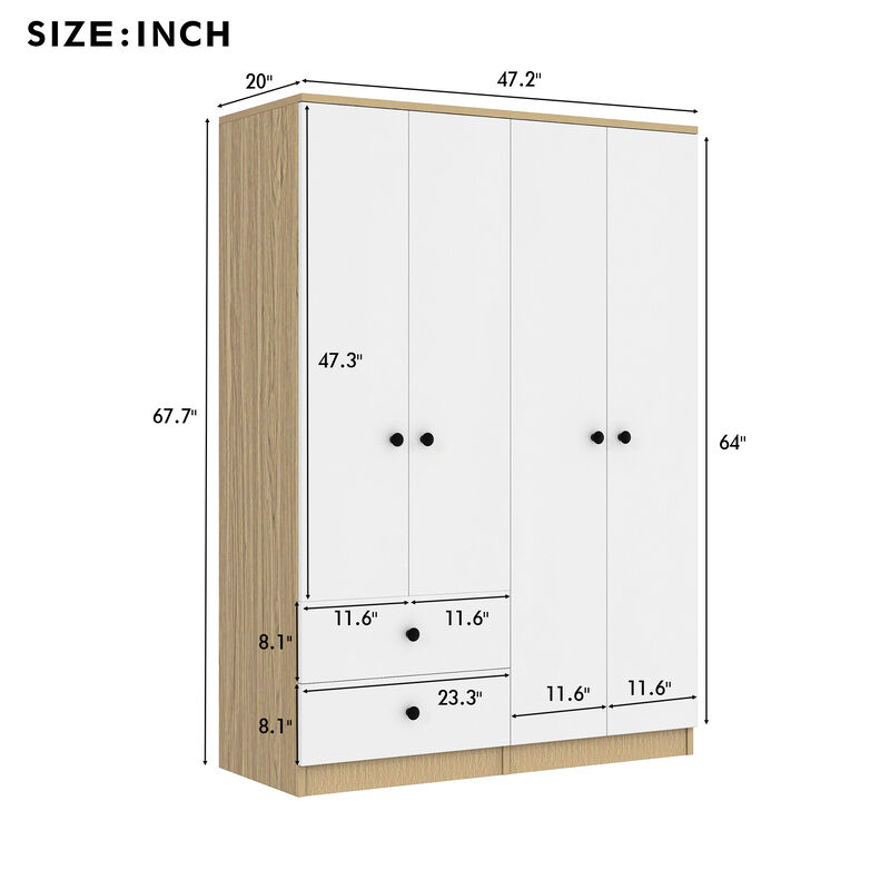 Merax 4 Doors Wardrobe Closet with Hanging Rod
