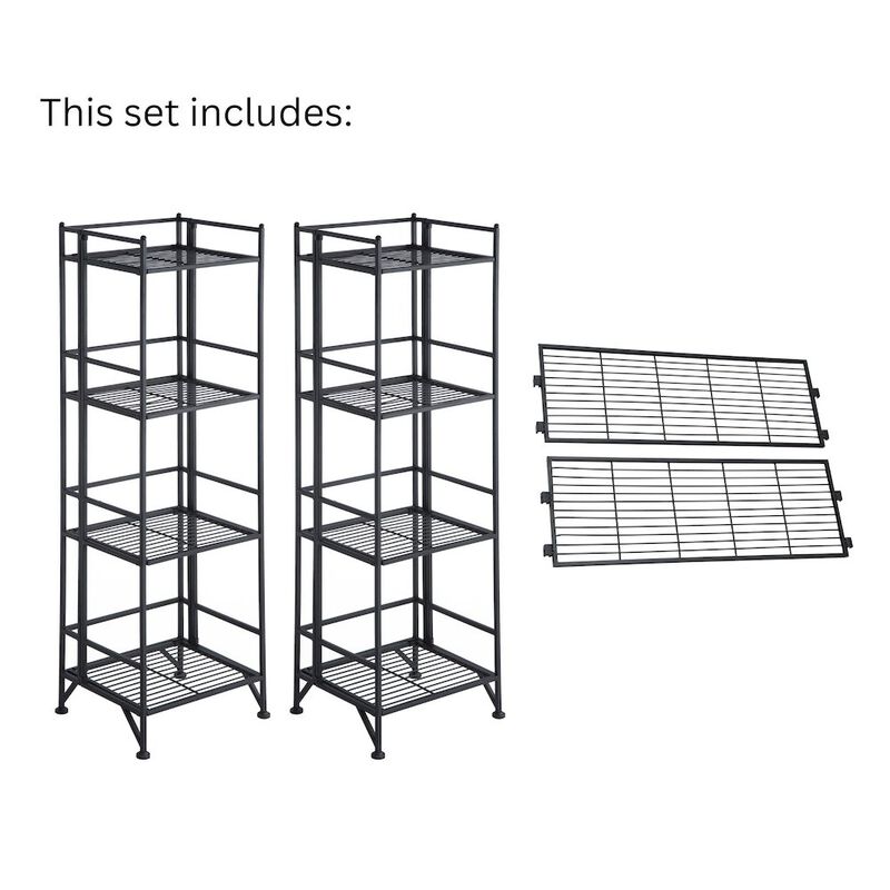 Convenience Concepts Xtra Storage 4 Tier Folding Metal Shelves with Set of 2 Deluxe Extension Shelves