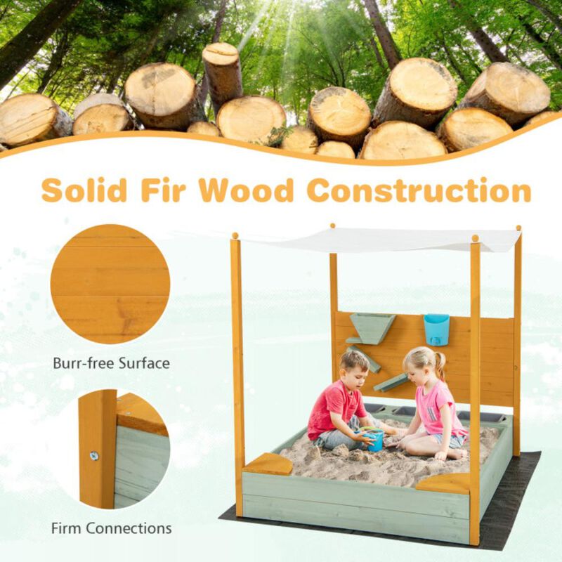 Hivvago Kids Sandbox with Sand Wall w/ Removable Canopy for Kids 3-8 Years Old