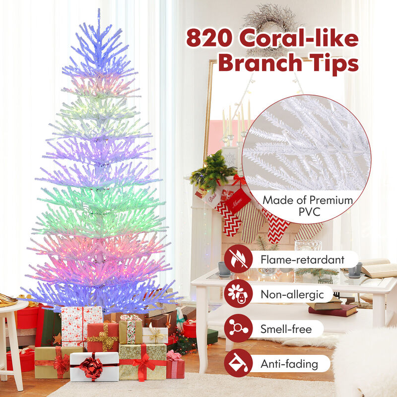 Artificial Pre-lit Christmas Tree Hinged Xmas Tree with Coral-like Branch Tips