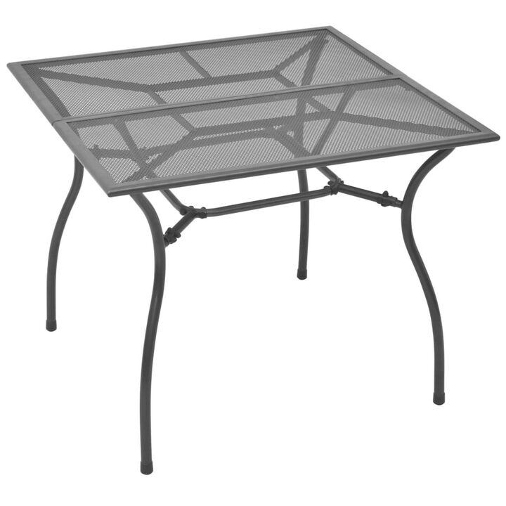 Outdoor Patio Dining Table, 35 Inch Square Mesh Top Classic Gray Metal - Benzara