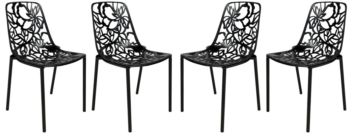 LeisureMod Devon Modern Aluminum Outdoor Dining Chair set of 4 in Brown
