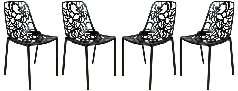 LeisureMod Devon Modern Aluminum Outdoor Dining Chair set of 4 in Brown