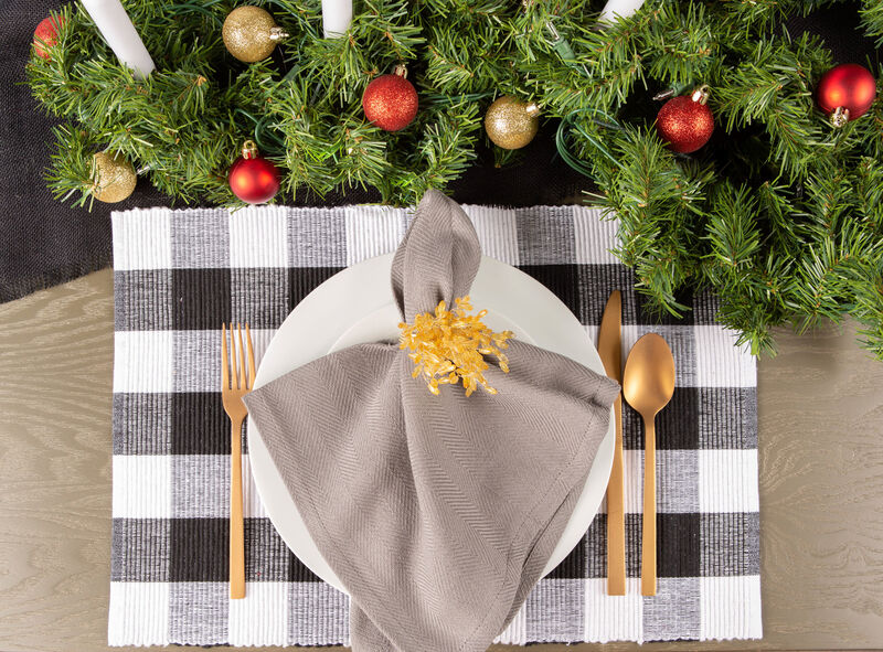 Set of 6 Black and White Buffalo Rectangular Checkered Placemat  19"