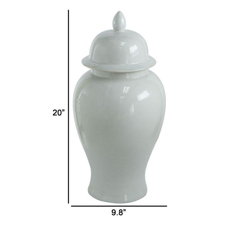 Deva 20 Inch Medium Porcelain Ginger Jar, Classic White Glossy Finish-Benzara