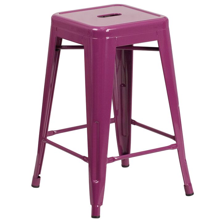 Flash Furniture Kai Commercial Grade 24" High Backless Purple Indoor-Outdoor Counter Height Stool