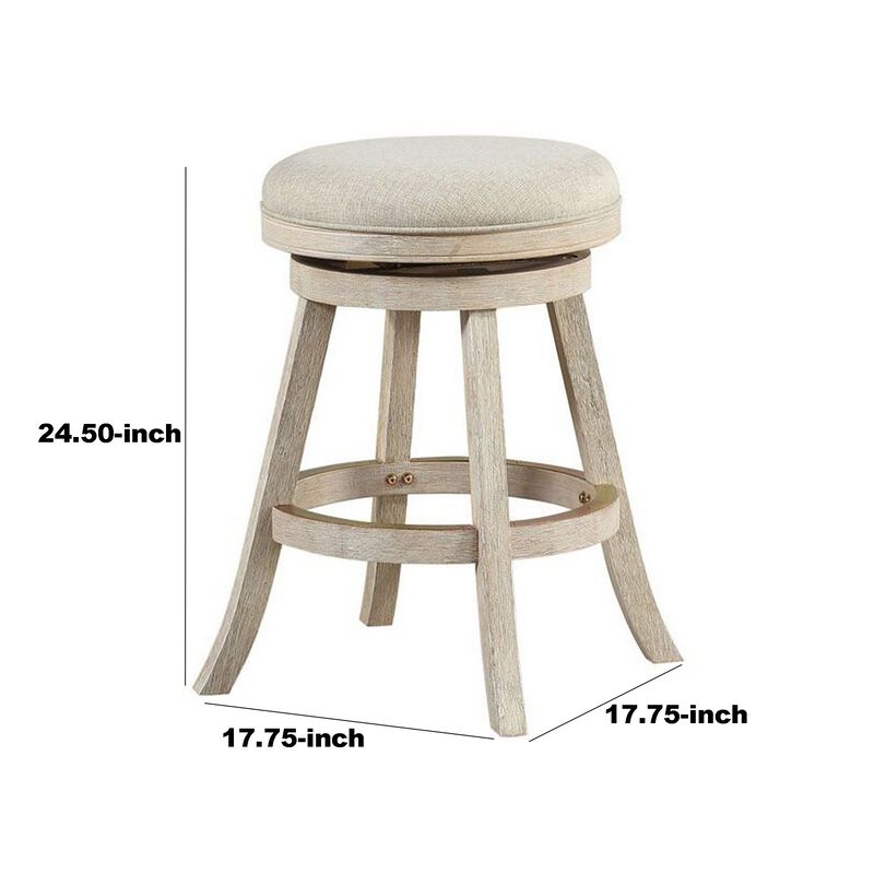 Wooden Swivel Counter Stool with Round Fabric Seat, Gray-Benzara