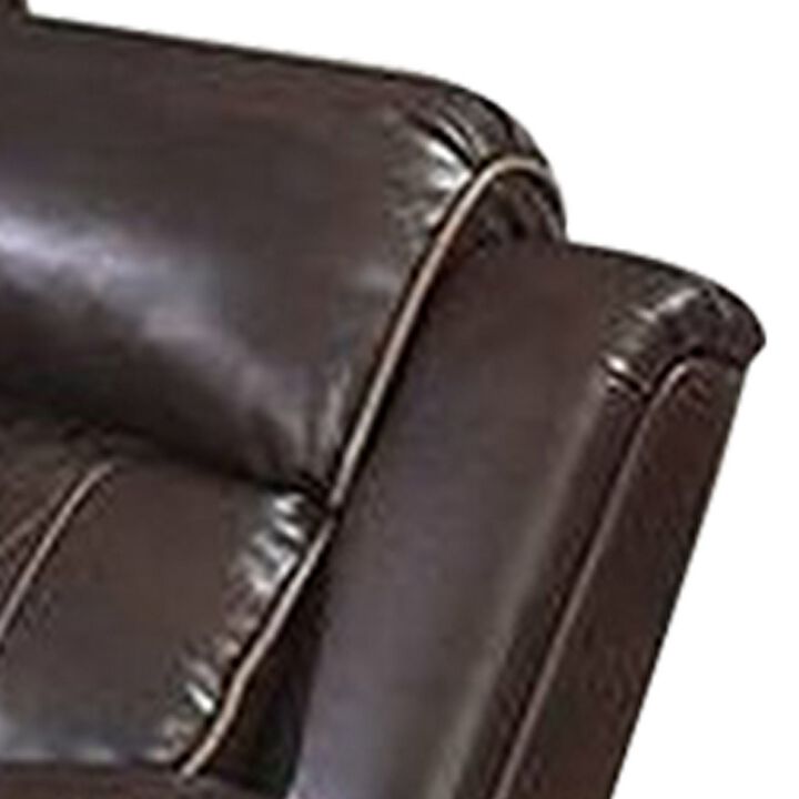 Seda 80 Inch Power Reclining Sofa, USB Port, Dark Brown Vegan Faux Leather - Benzara