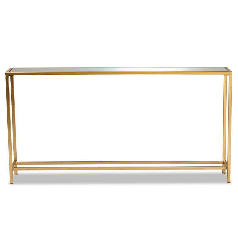 Baxton Studio Alessa Modern Glam Gold Finished Metal And Mirrored Glass Console Table