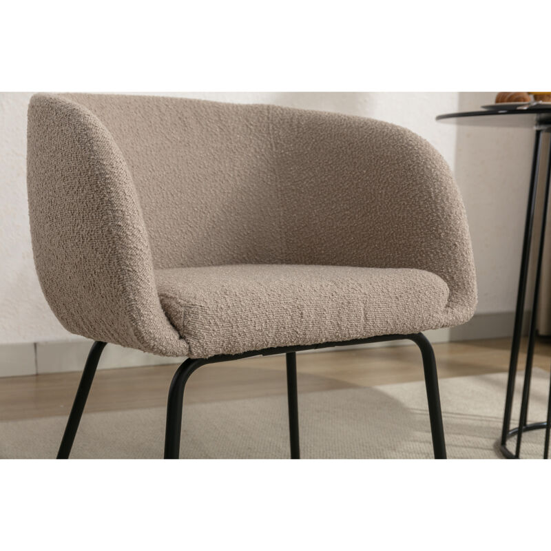 Set Of 1 Boucle Fabric Dining Chair With Black Metal Legs, Light Coffee