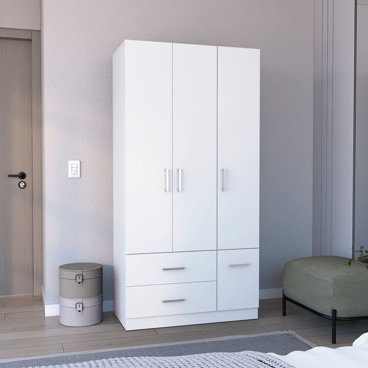 Sebree Armoire Wardrove 71", 4 Doors, Hanging Rod, 3 Cabinets, 6 Shelves, Black , Bedroom