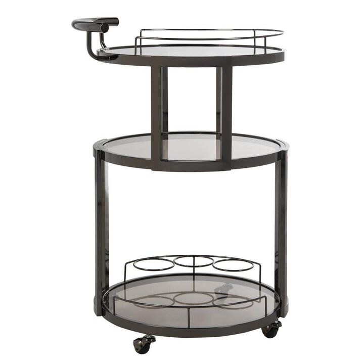 Safavieh Rio 3 Tier Round Bar Cart And Wine Rack, Gun Metal/Tinted Glass